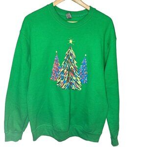 Christmas Tree Print Pullover‎ Sweatshirt Casual Holiday Party Crew Neck Size M